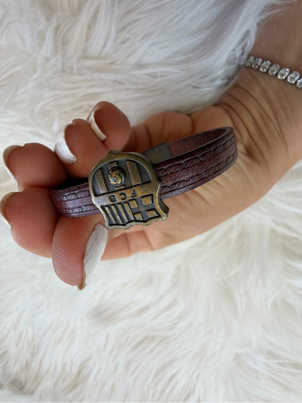 FCB Brown Leather Bracelet with Antique Gold Emblem